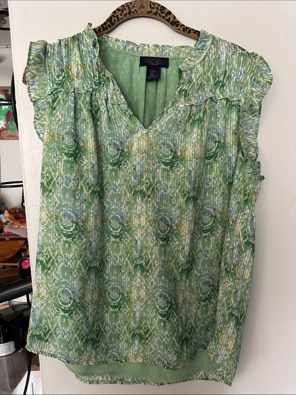 RACHEL Rachel Roy Green Patterned Sleeveless V-Neck Camisole